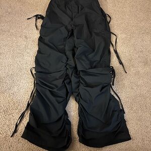 Women’s Black Cargo Pants with Ties and Knee Slits
